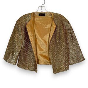 Vintage Jacket Gold Medium Dressy Blazer 50s Metallic Bolero Crop